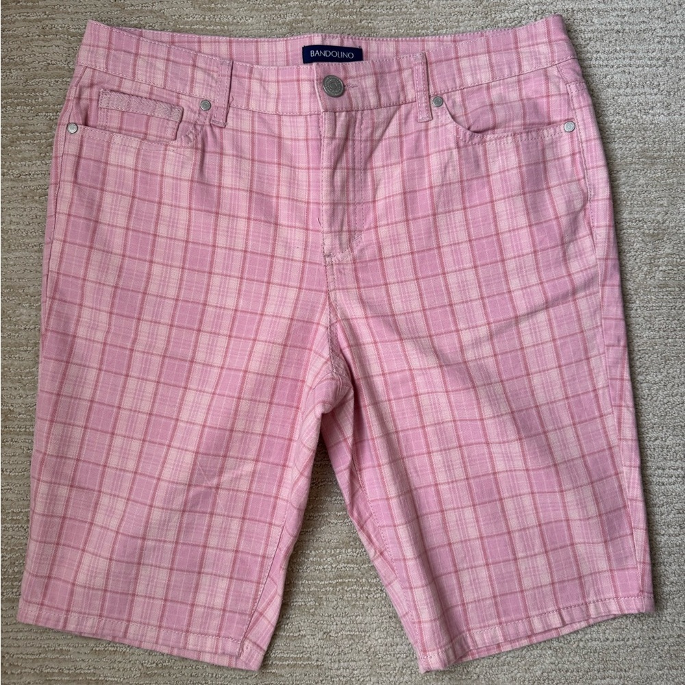 Bandolino Pink Flat Front Shorts with Plaid Pattern